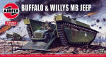 Amphibious vehicle LVT Buffalo and Willys MB Jeep (2 model kits in the box)