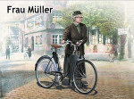 Frau Müller. Woman & women's bicycle, Europe, WWII Era